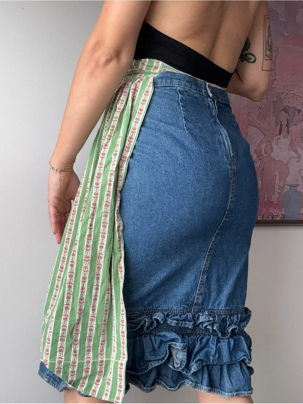Vintage Cottagecore Floral Stripe Half Apron Prairie Farmhouse